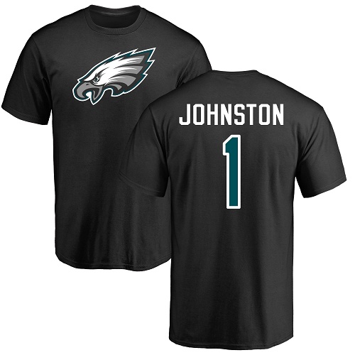 Men Philadelphia Eagles #1 Cameron Johnston Black Name and Number Logo NFL T Shirt